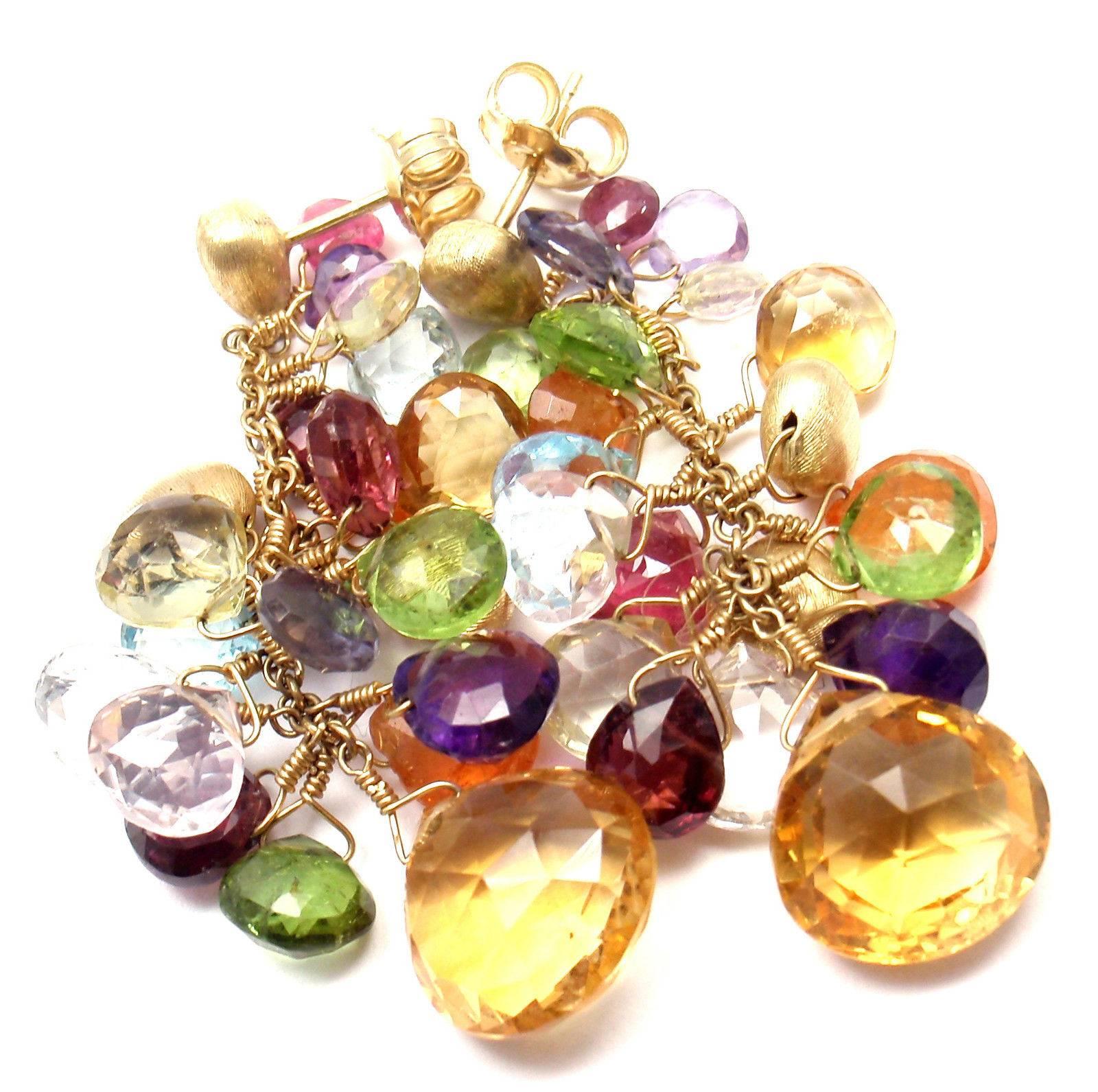18k Yellow Gold Paradise Multicolor Gemstone Earrings by Marco Bicego.  
With Mixed semi-precious colored stones
 
Details: 
Measurements: 2