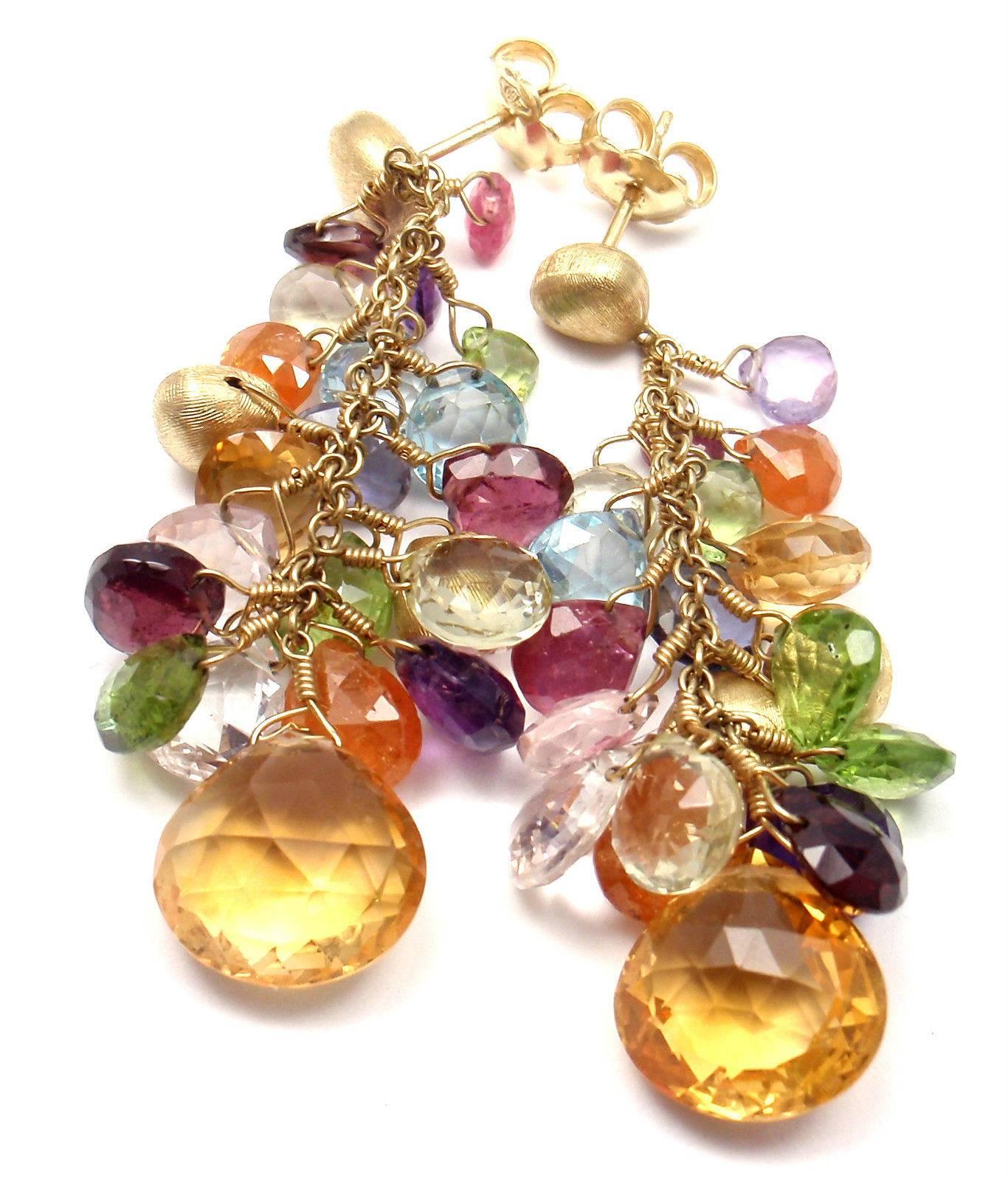 Marco Bicego Paradise Multicolor Gemstone Gold Earrings In New Condition In Southampton, PA