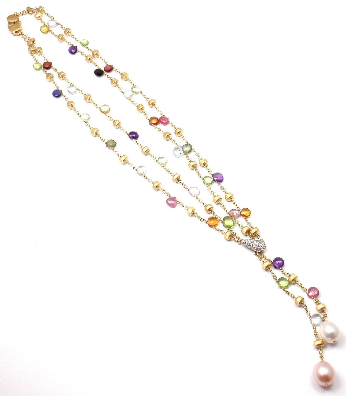 Marco Bicego Paradise Multicolor Gemstone Diamond Gold Lariat Necklace 2