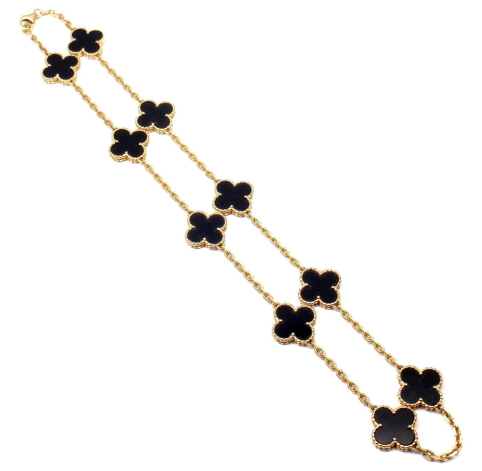 Van Cleef & Arpels Vintage Alhambra Onyx Gold 10 Motif Necklace 1