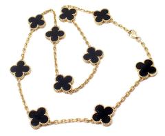 Van Cleef & Arpels Vintage Alhambra Onyx Gold 10 Motif Necklace