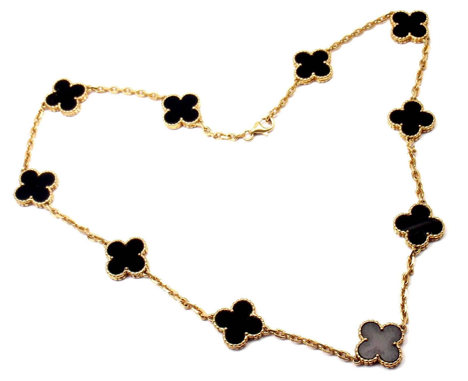 Van Cleef & Arpels Vintage Alhambra Onyx Gold 10 Motif Necklace 2