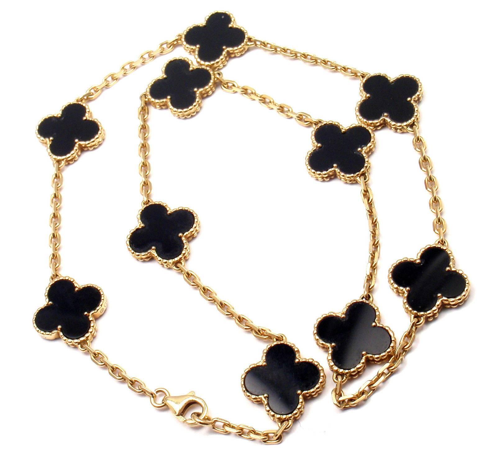 Van Cleef & Arpels Vintage Alhambra Onyx Gold 10 Motif Necklace 3