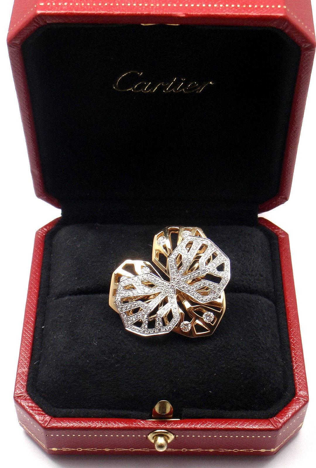 Cartier Caresse D'Orchidees Diamond Two Color Gold Flower Ring 1