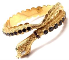 1960s Giulio Nardi Venetian Garnet Emerald Diamond Gold Snake Bangle Bracelet