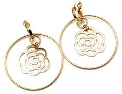 Chanel Camelia Large Gold Flower Hoop Earrings