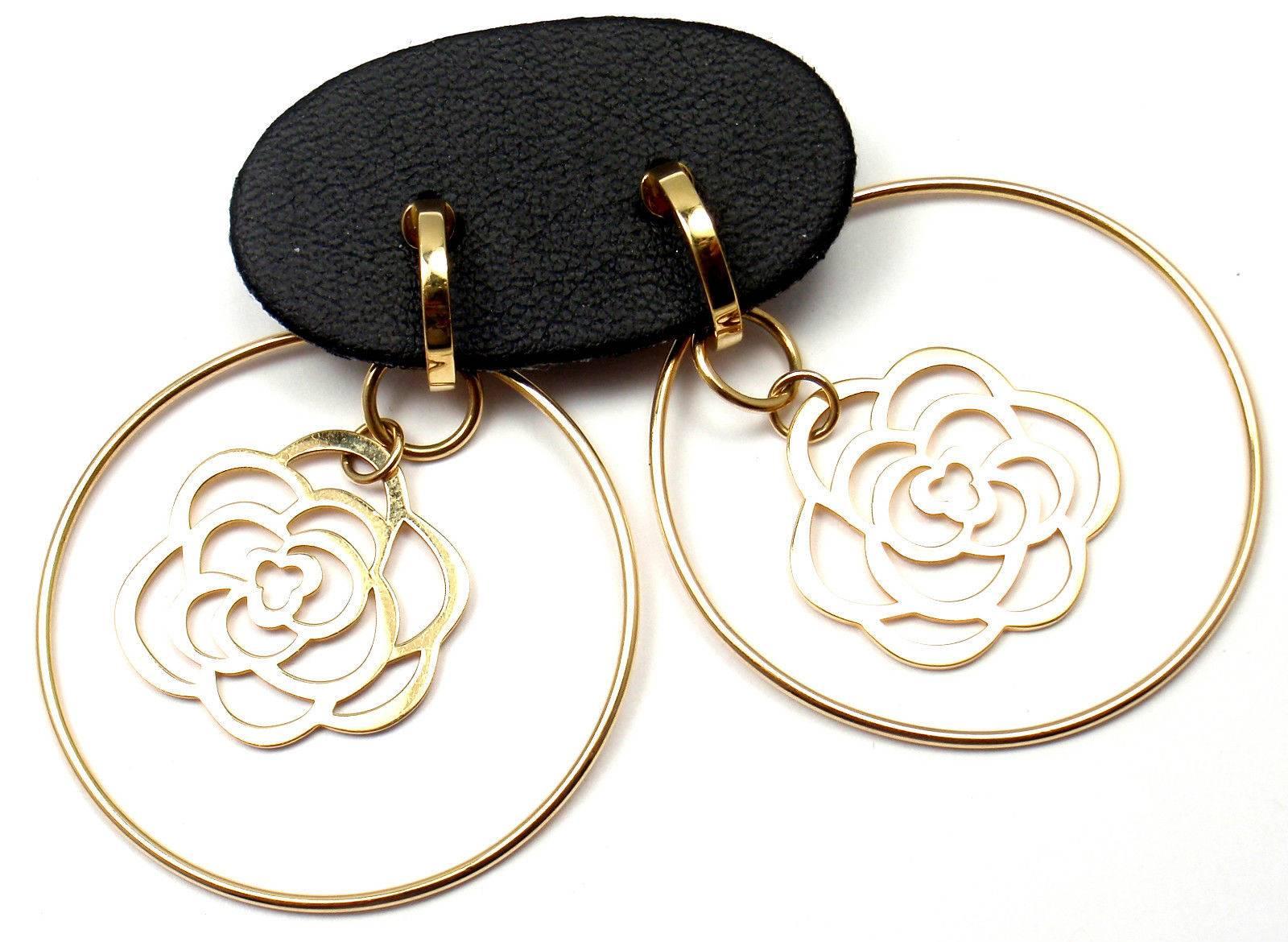 Chanel Camelia Large Gold Flower Hoop Earrings 2