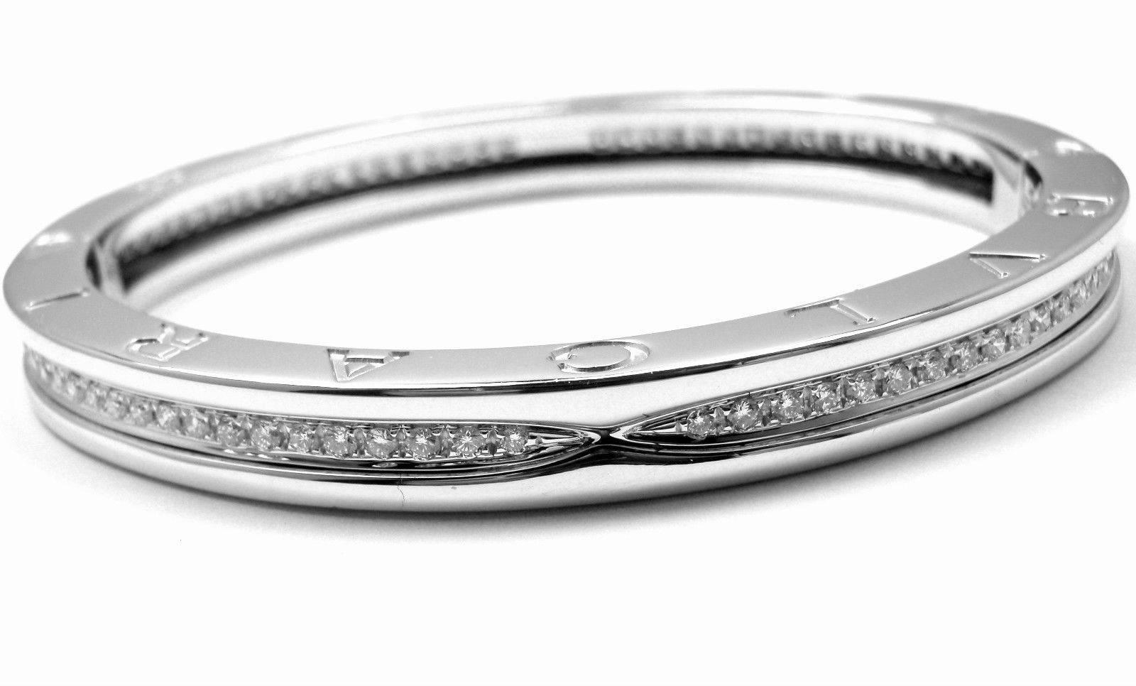 Bulgari B.Zero1 Pave Diamond Gold Bangle Bracelet In New Condition In Holland, PA