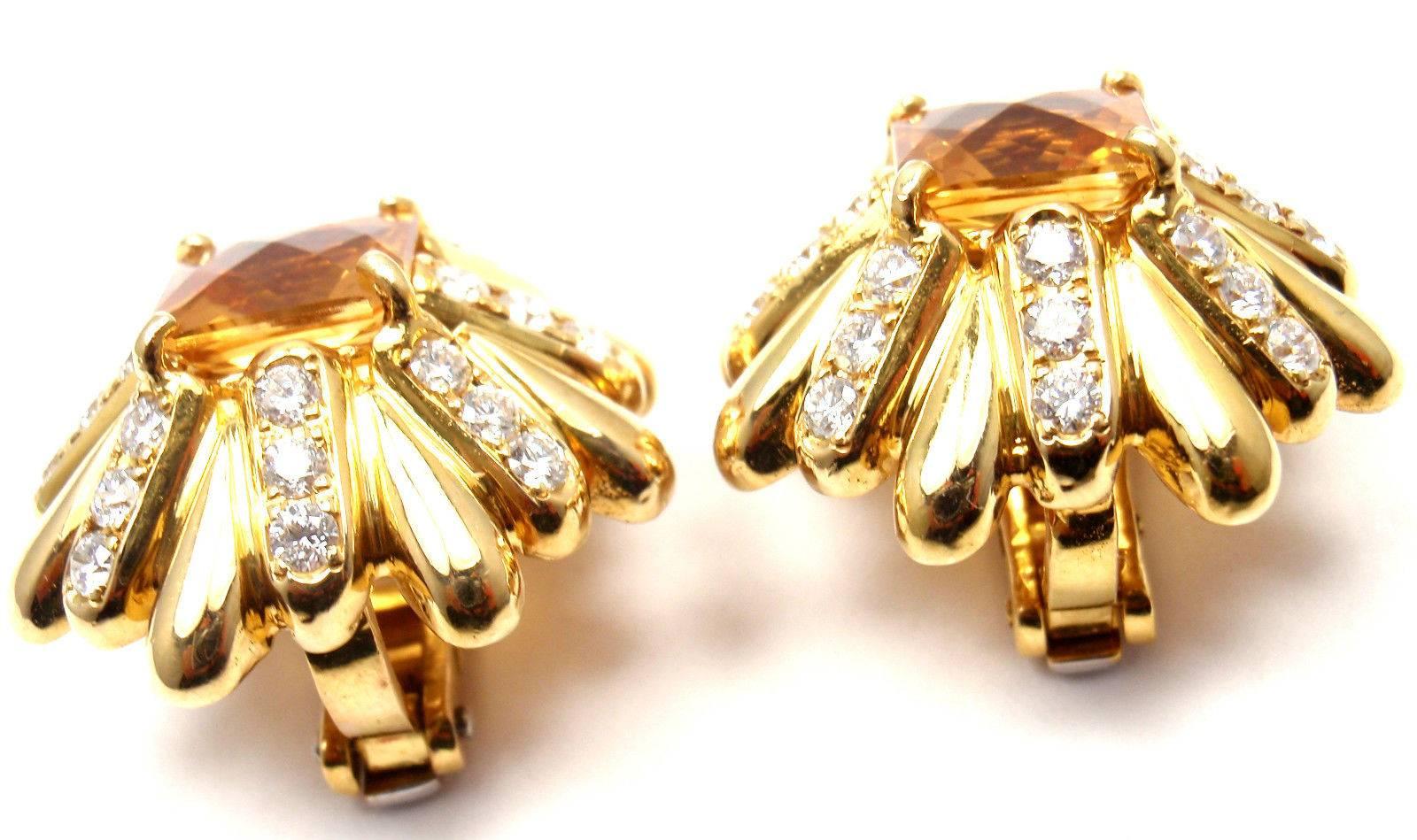 Cartier Aldo Cipullo Citrine Diamond Gold Earrings In New Condition In Holland, PA