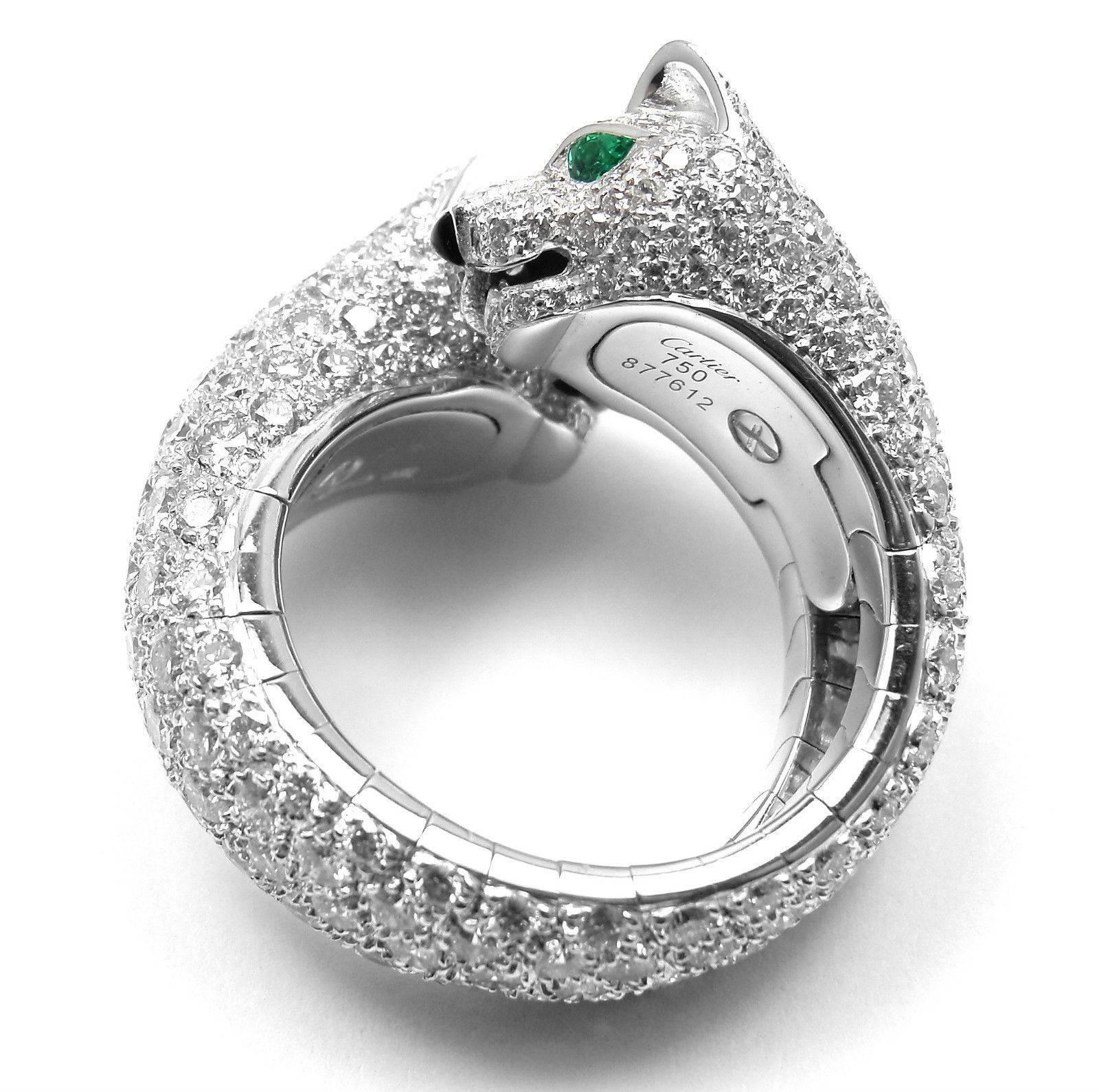 Women's or Men's Cartier Double Panther Lakarda Emerald Diamond Gold Ring