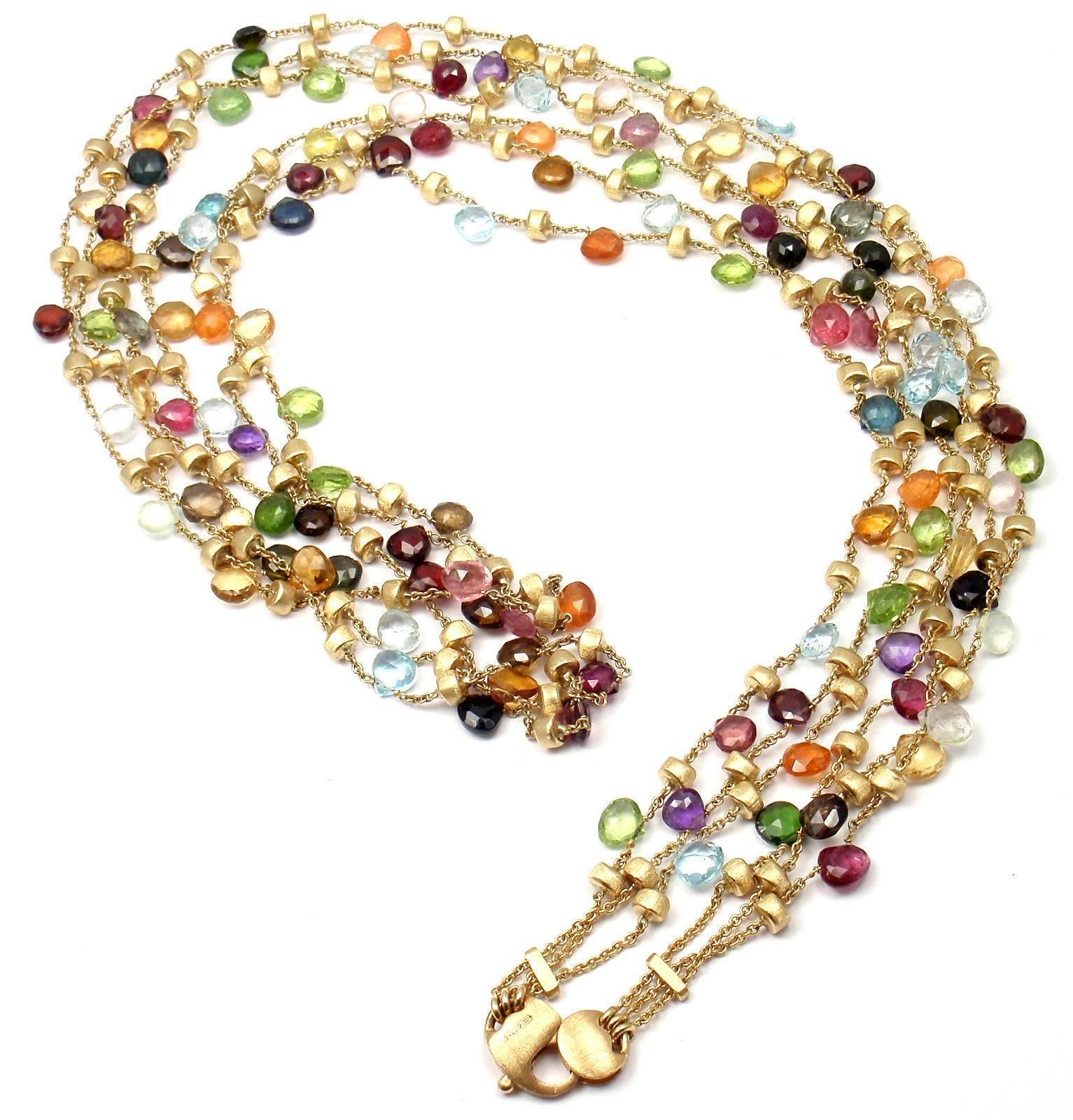 Marco Bicego Paradise 3-Row Multicolor Gemstone 32 Inch Long Gold Necklace 3