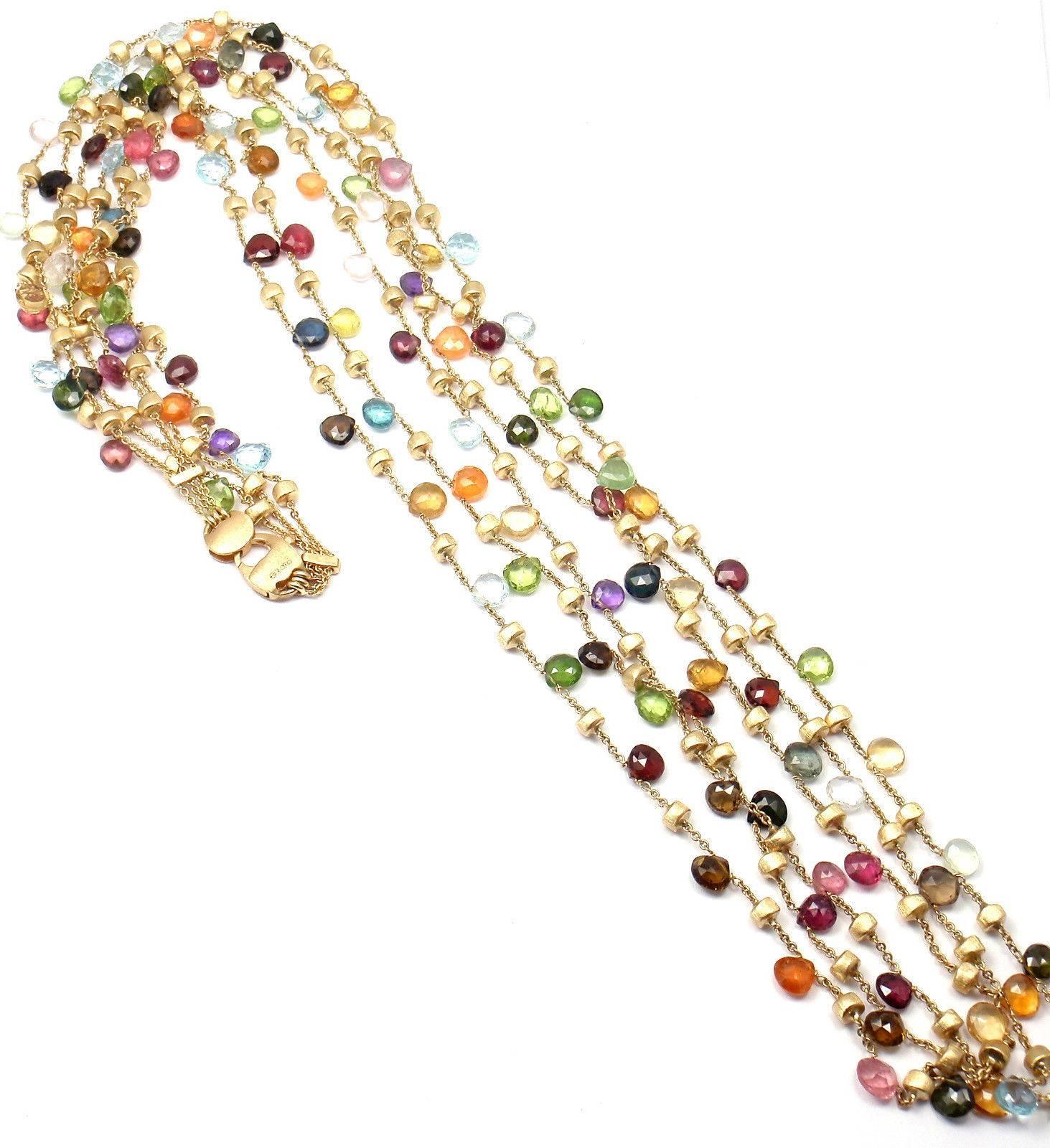 Men's Marco Bicego Paradise 3-Row Multicolor Gemstone 32 Inch Long Gold Necklace