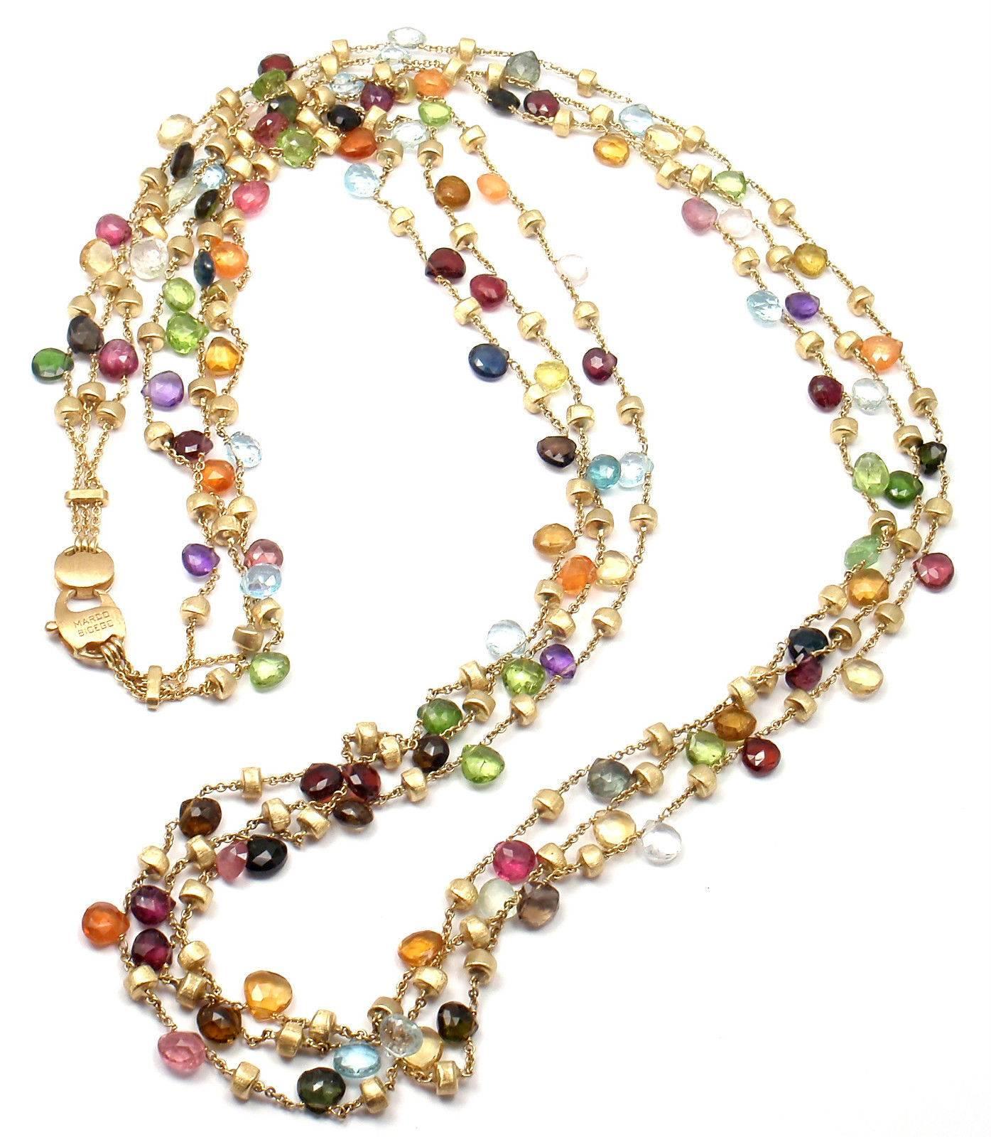 Marco Bicego Paradise 3-Row Multicolor Gemstone 32 Inch Long Gold Necklace 5