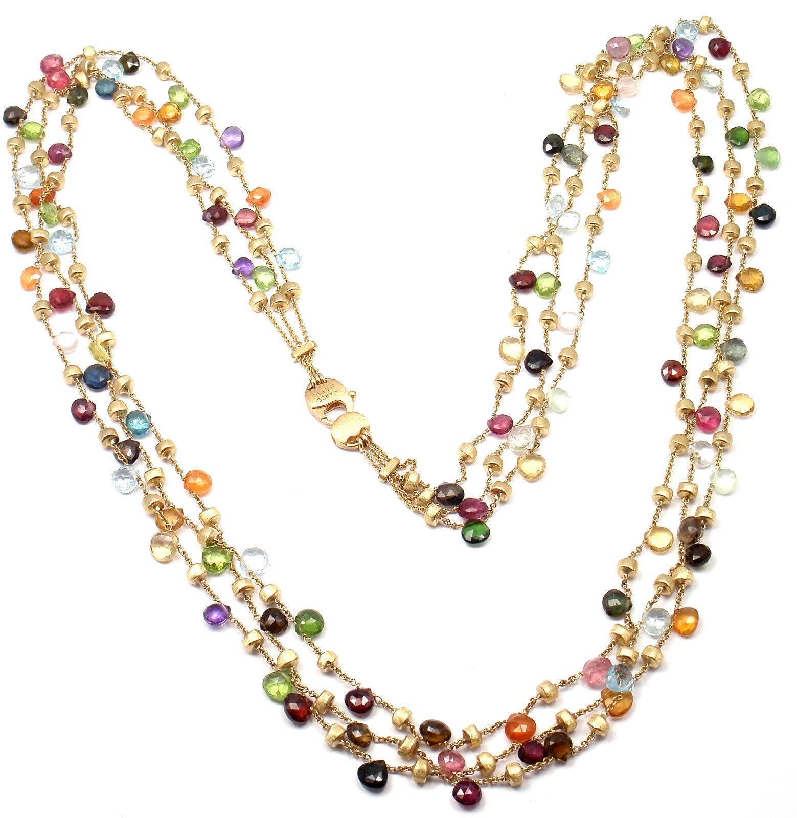Marco Bicego Paradise 3-Row Multicolor Gemstone 32 Inch Long Gold Necklace 6