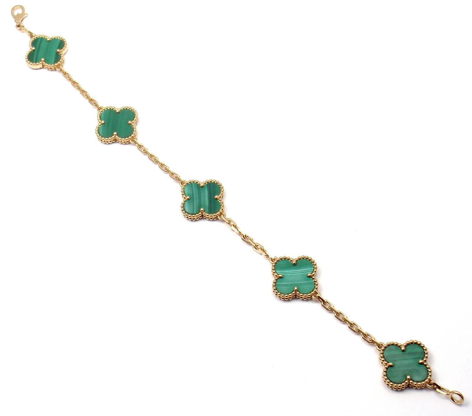 Van Cleef & Arpels 5 Motif Vintage Alhambra Malachite Gold Bracelet 2