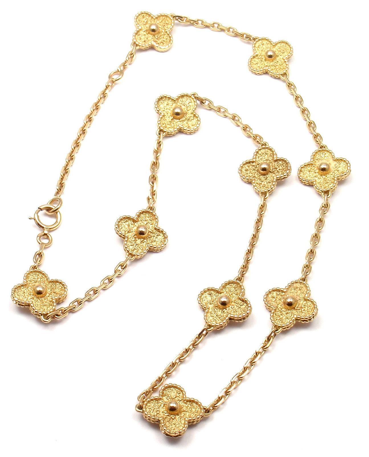 Van Cleef & Arpels Vintage Alhambra 10 Motif Gold Necklace In New Condition In Southampton, PA