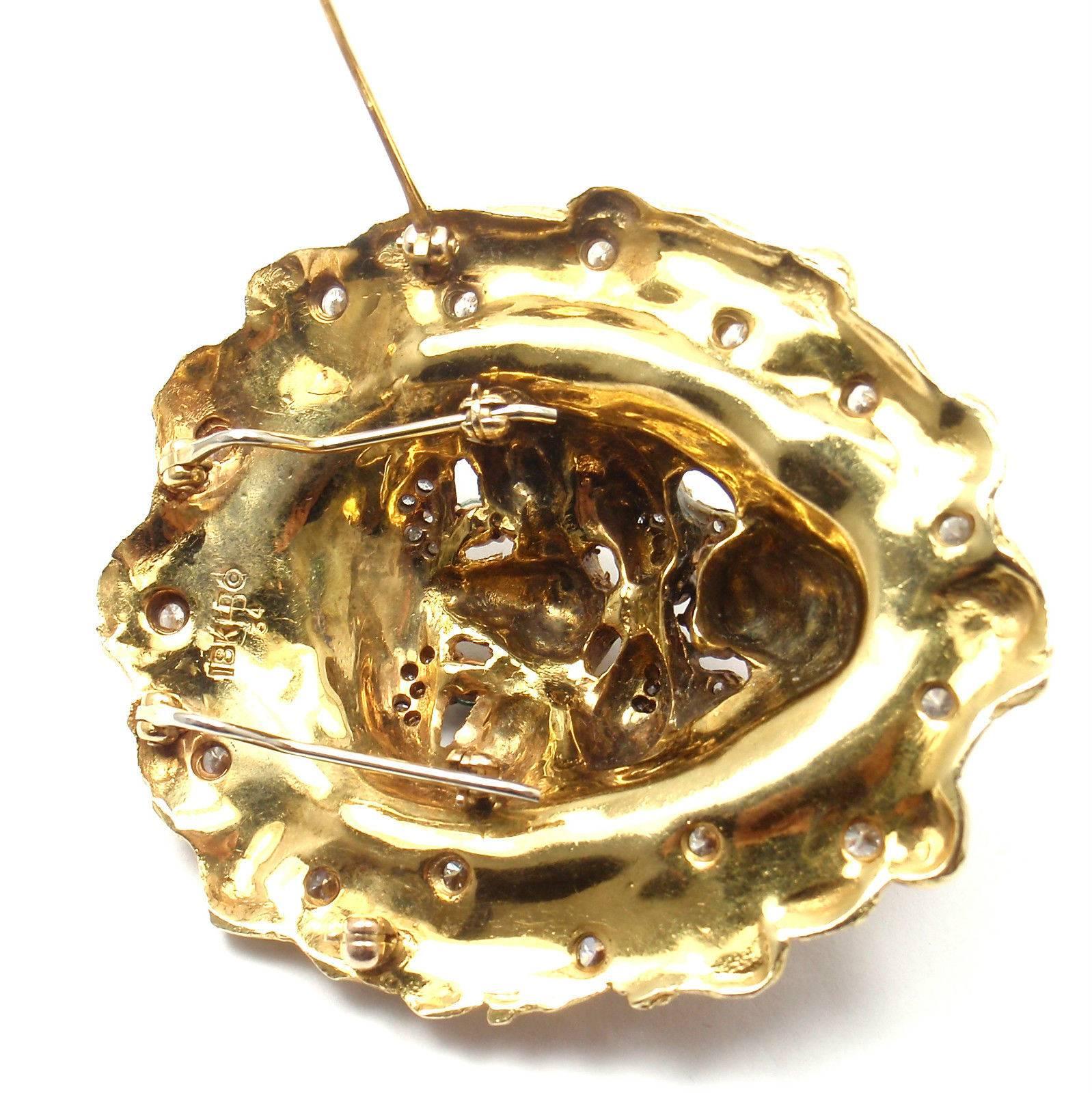 Women's or Men's Hammerman Brothers Emerald Ruby Diamond Gold Lion Pendant Pin Brooch