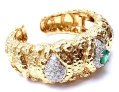 Wander France Emerald Diamond Gold Cuff Bracelet