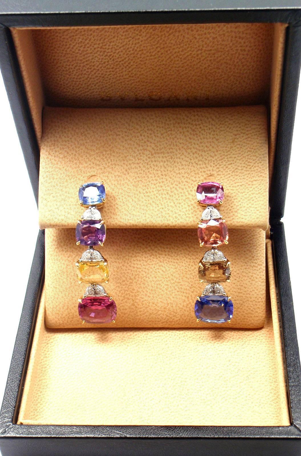 Women's or Men's Bulgari Multicolor Sapphire Diamond Gold Platinum Drop Earrings