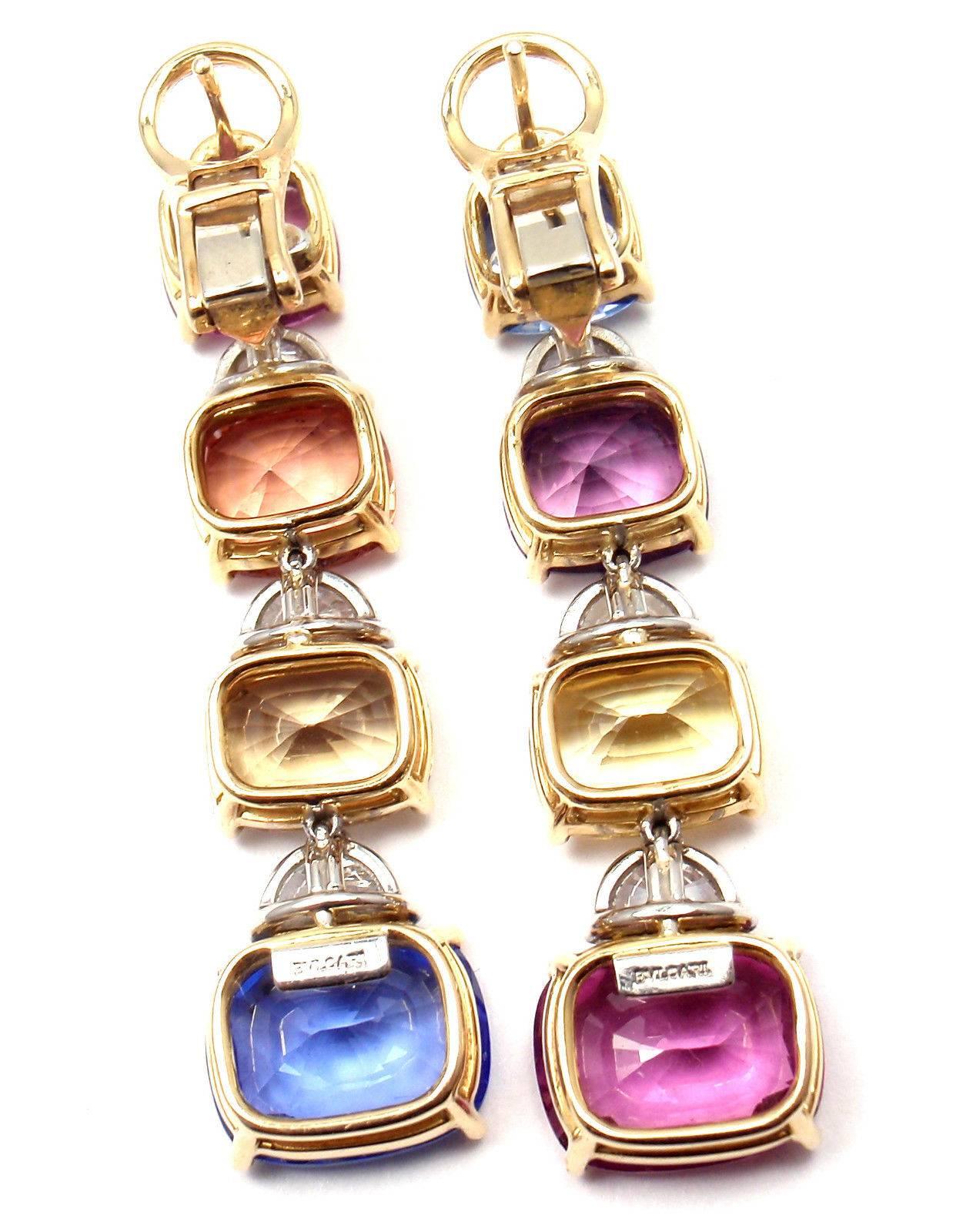 Bulgari Multicolor Sapphire Diamond Gold Platinum Drop Earrings 2