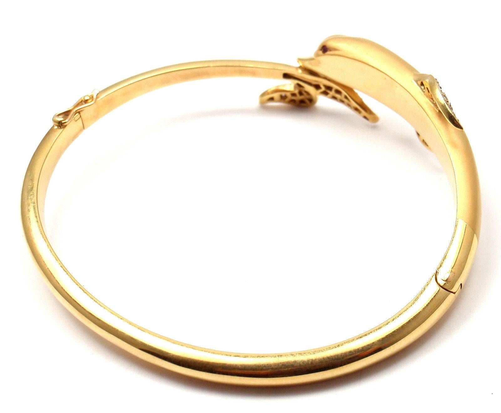 Carrera Y Carrera Ruby Diamond Gold Dolphin Bangle Bracelet For Sale at ...