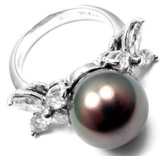 Tiffany & Co. Victoria Large Tahitian Pearl Diamond Platinum Ring