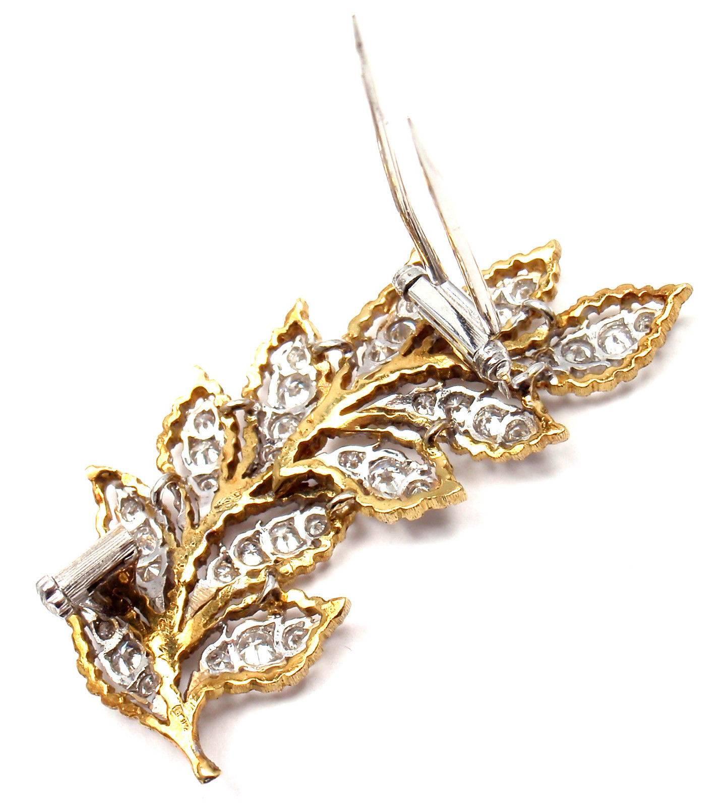 Mario Buccellati Diamond Gold Leaf Pin Brooch 1