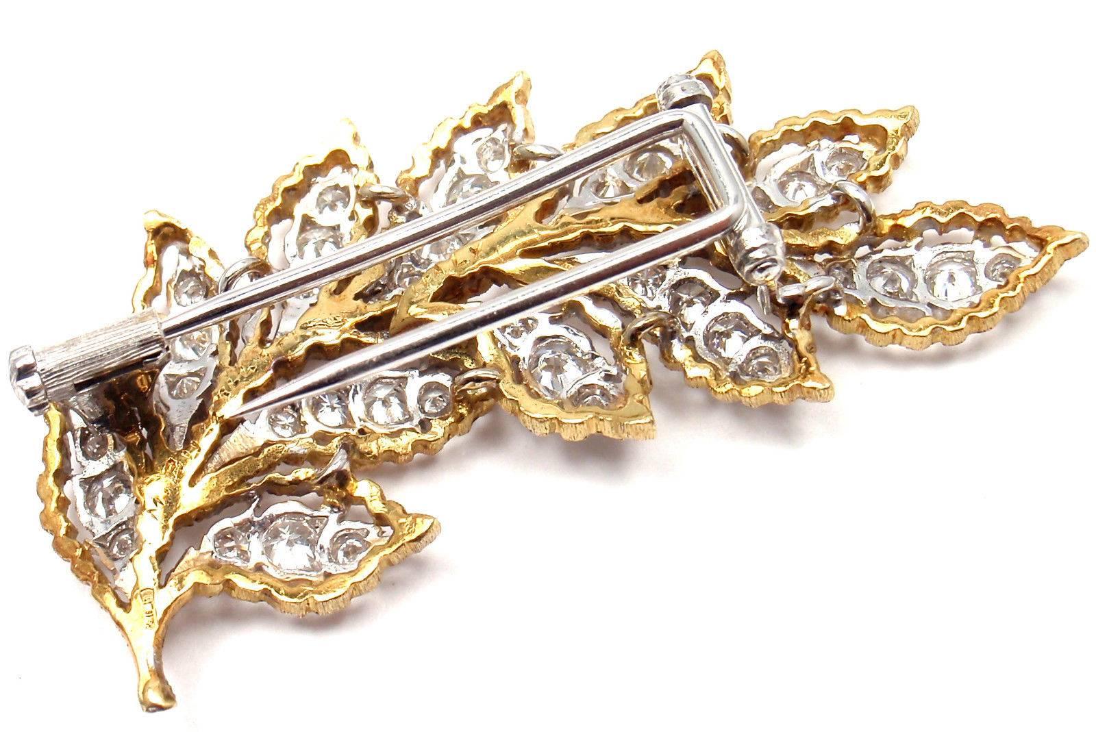 Mario Buccellati Diamond Gold Leaf Pin Brooch In New Condition In Holland, PA