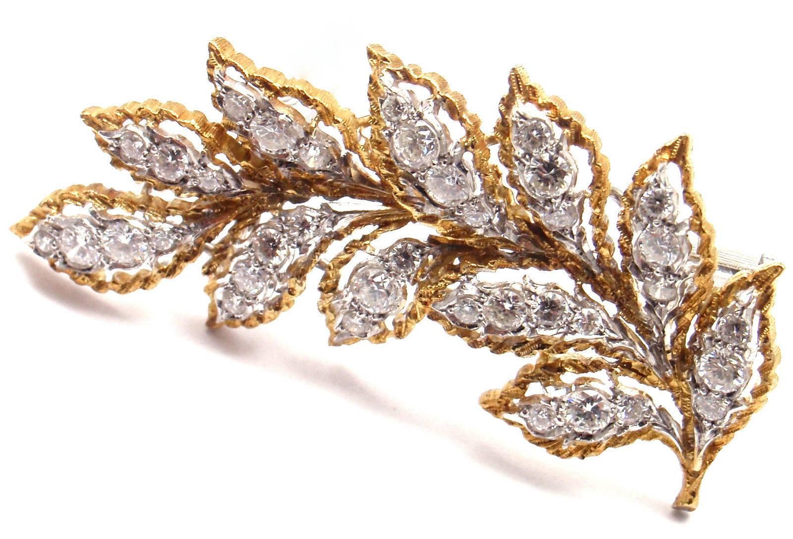 Mario Buccellati Diamond Gold Leaf Pin Brooch 3