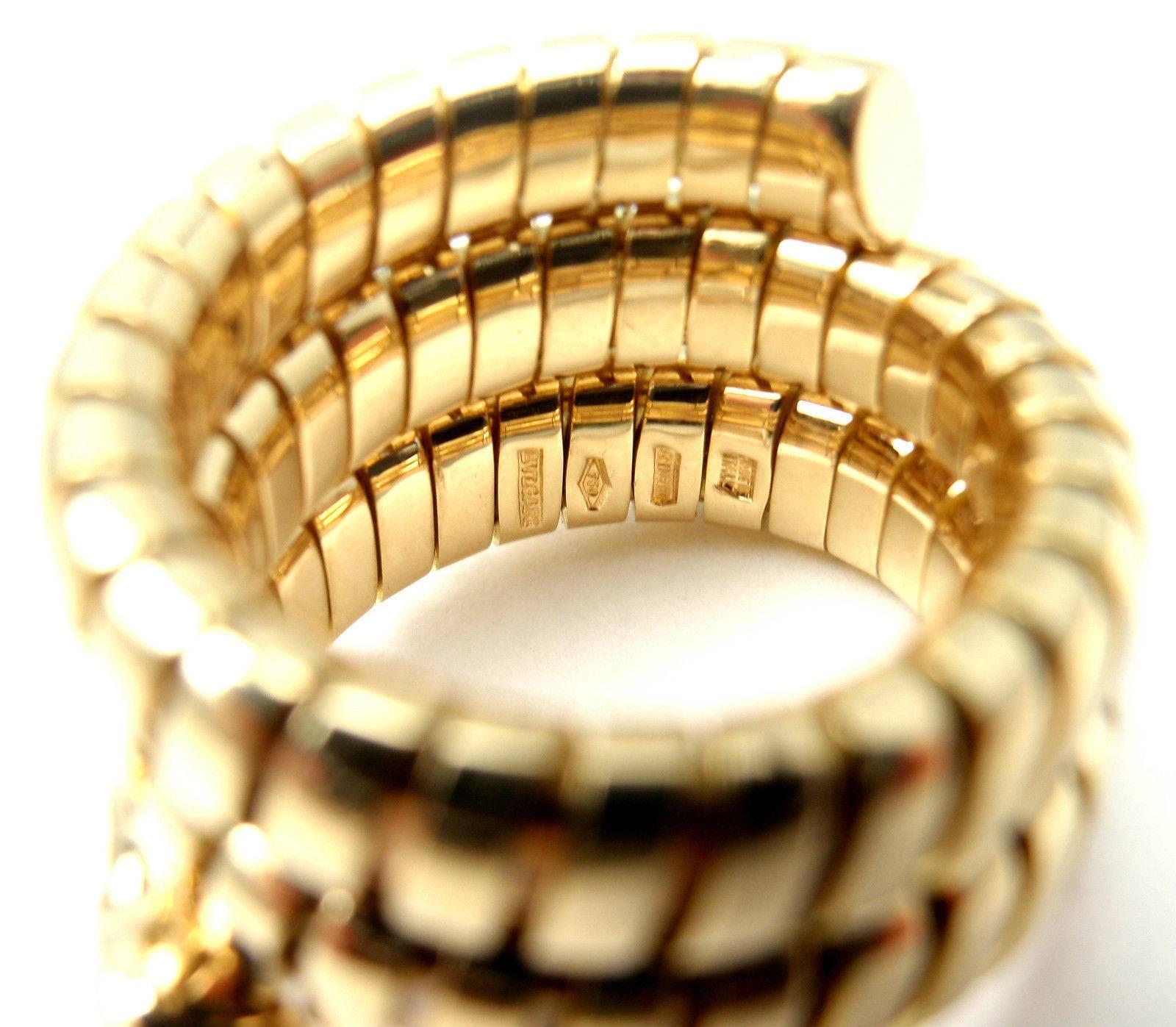Women's or Men's Bulgari Tubogas Diamond Gold Coil Snake Band Ring