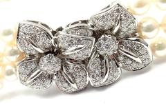 Mikimoto Triple Strand Cultured Akoya Pearl Diamond Platinum Necklace