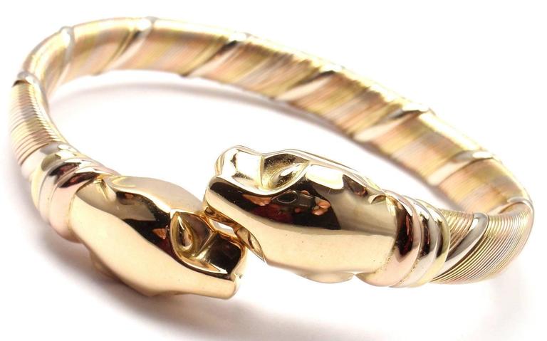 Cartier Panther Tricolor Gold Bangle Bracelet At 1stdibs 18k Tri Color Yellow White Pink Gold Panther Bangle Bracelet By