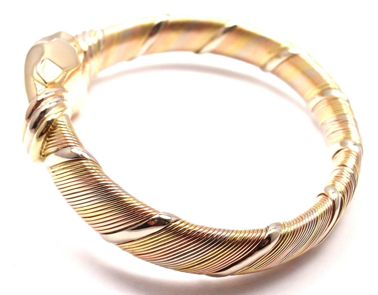 Cartier Panther Tricolor Gold Bangle Bracelet In New Condition In Holland, PA
