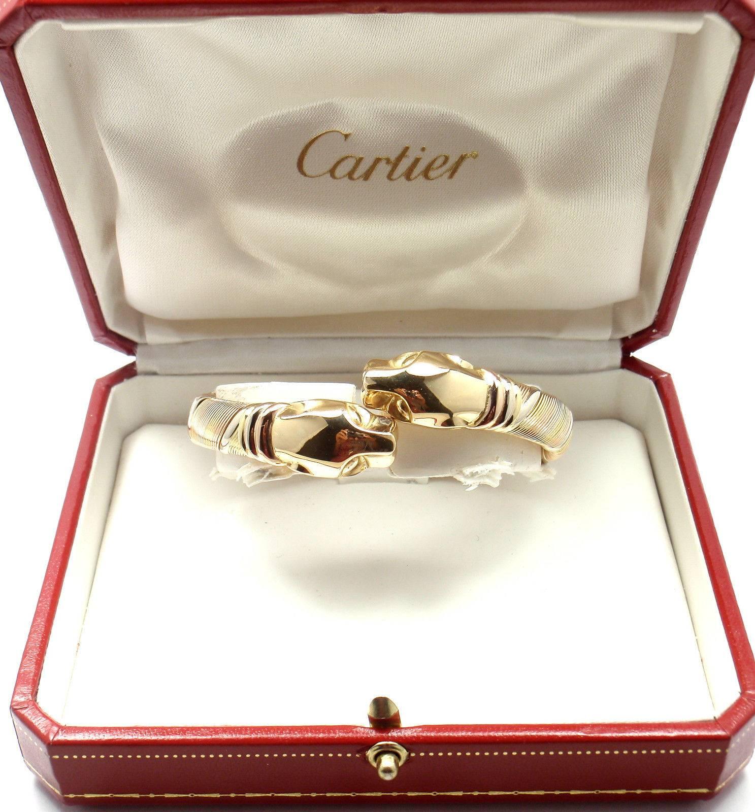Women's or Men's Cartier Panther Tricolor Gold Bangle Bracelet