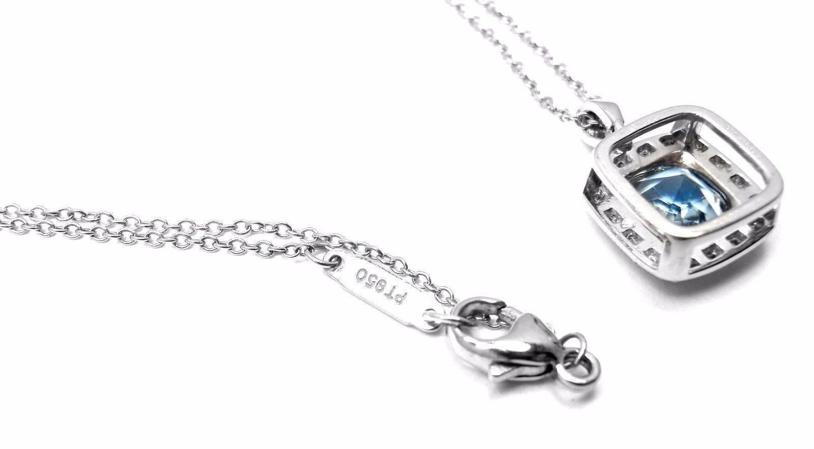 Women's or Men's Tiffany & Co. Aquamarine Diamond Platinum Legacy Pendant Necklace
