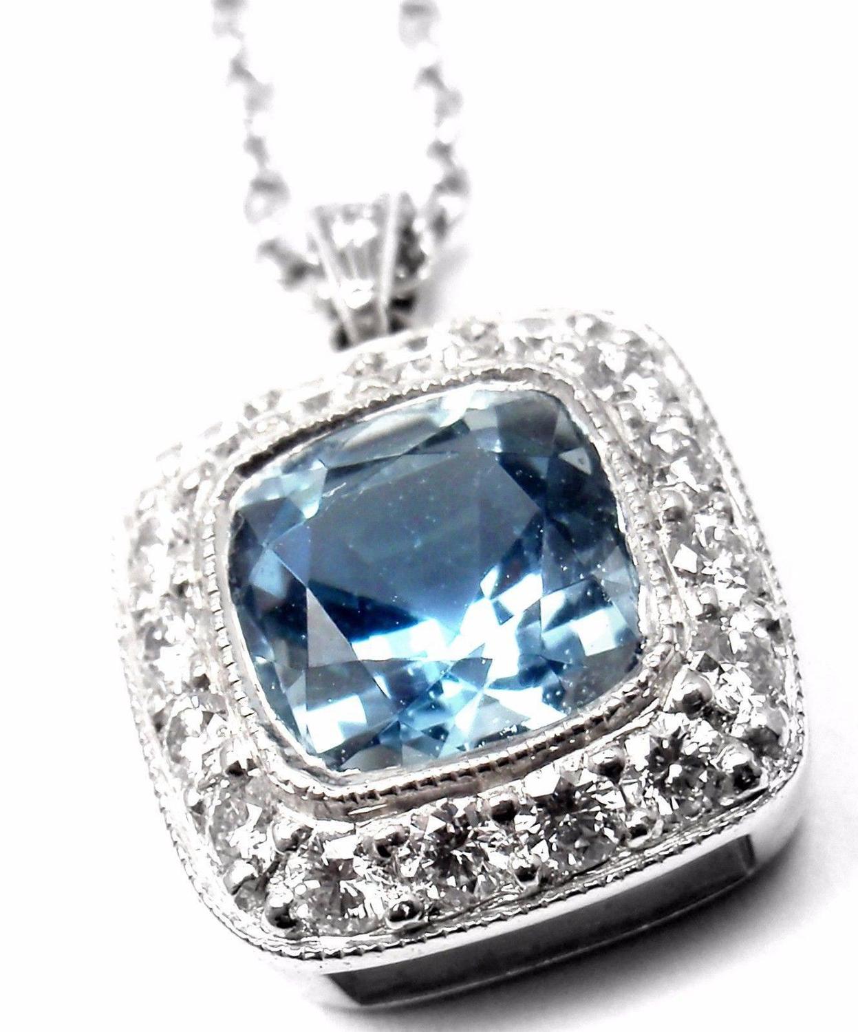 Tiffany and Co. Aquamarine Diamond Platinum Legacy Pendant Necklace For Sale at 1stdibs