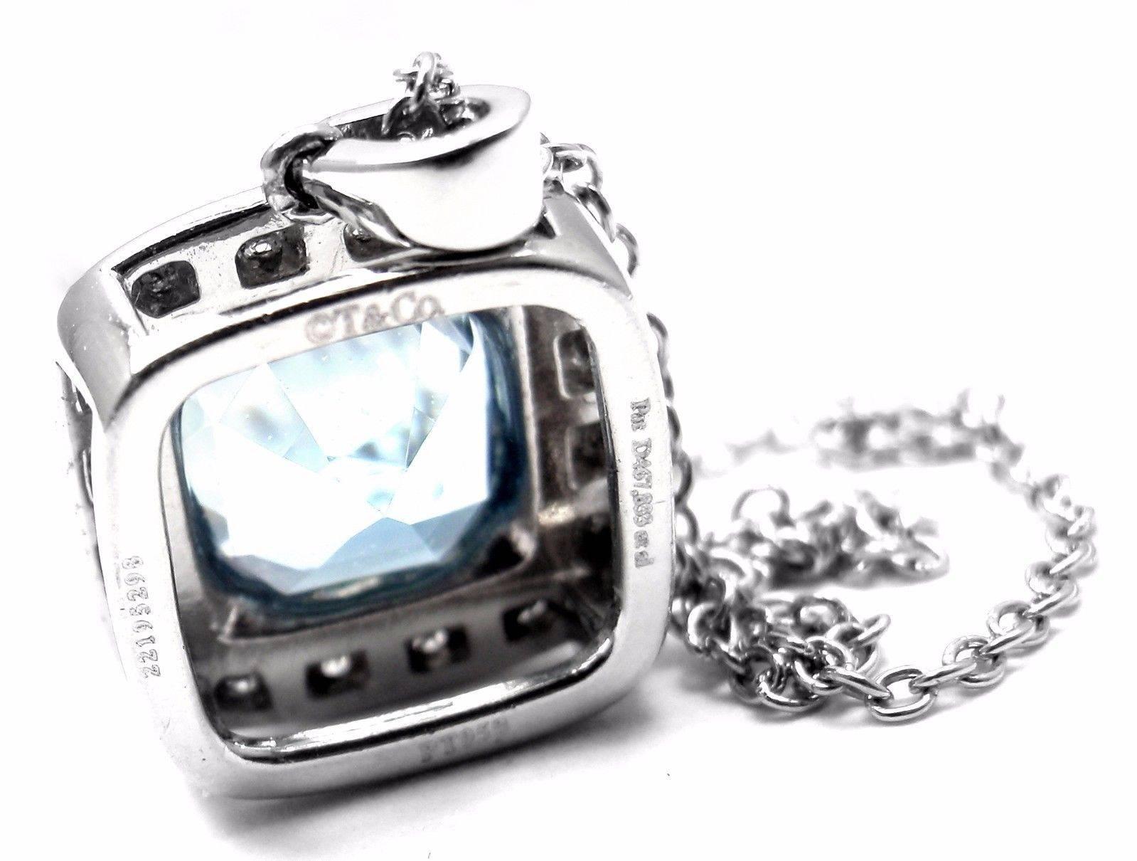 Tiffany & Co. Aquamarine Diamond Platinum Legacy Pendant Necklace 1