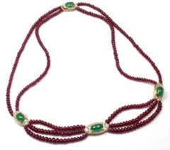 Van Cleef & Arpels Ruby Bead Emerald Diamond Gold Necklace
