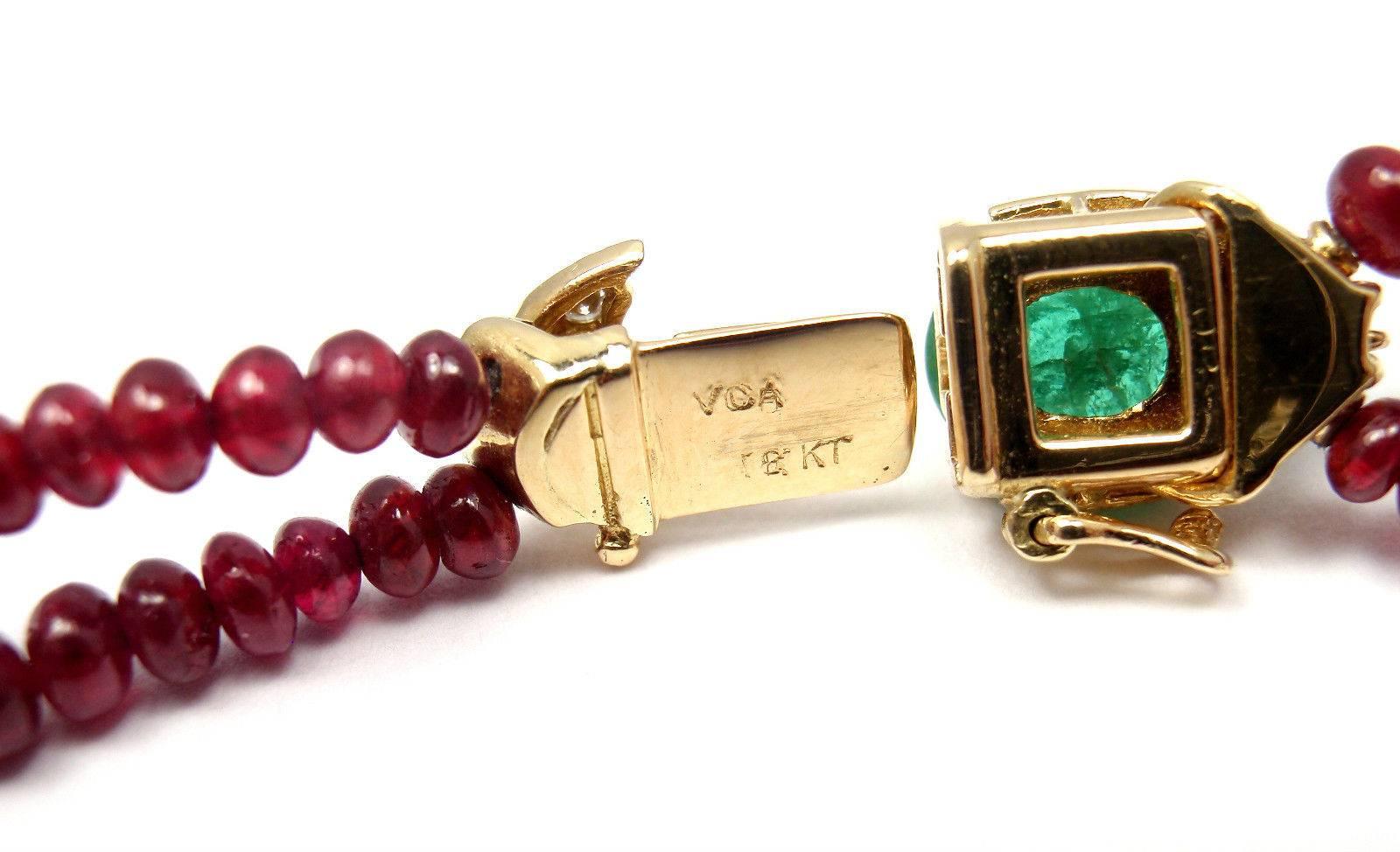 Women's or Men's Van Cleef & Arpels Ruby Bead Emerald Diamond Gold Necklace