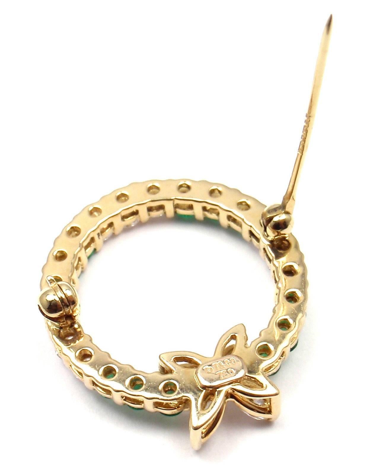 Tiffany & Co. Victoria Emerald Diamond Gold Pin Brooch In New Condition In Holland, PA