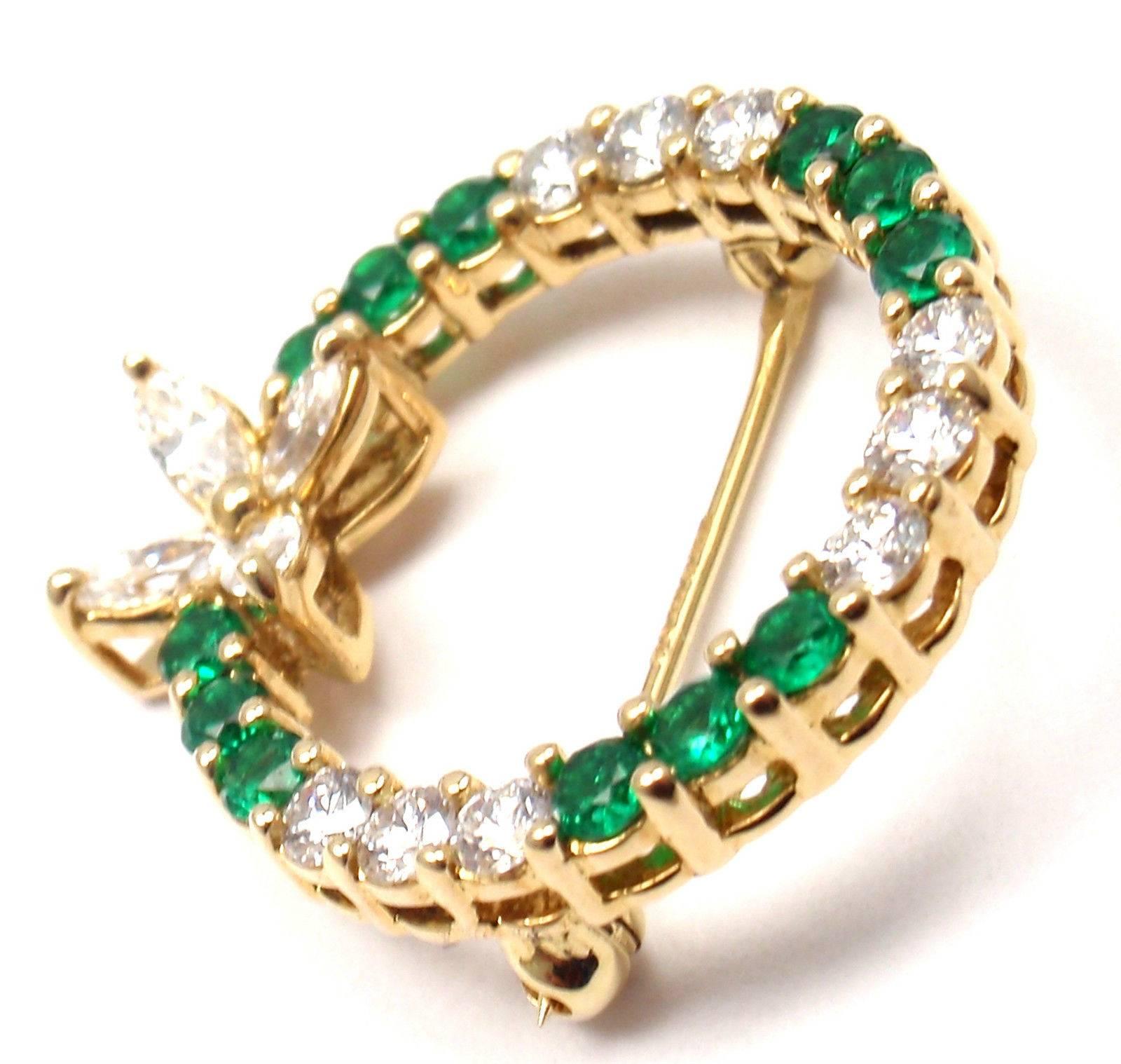 Tiffany & Co. Victoria Emerald Diamond Gold Pin Brooch 3