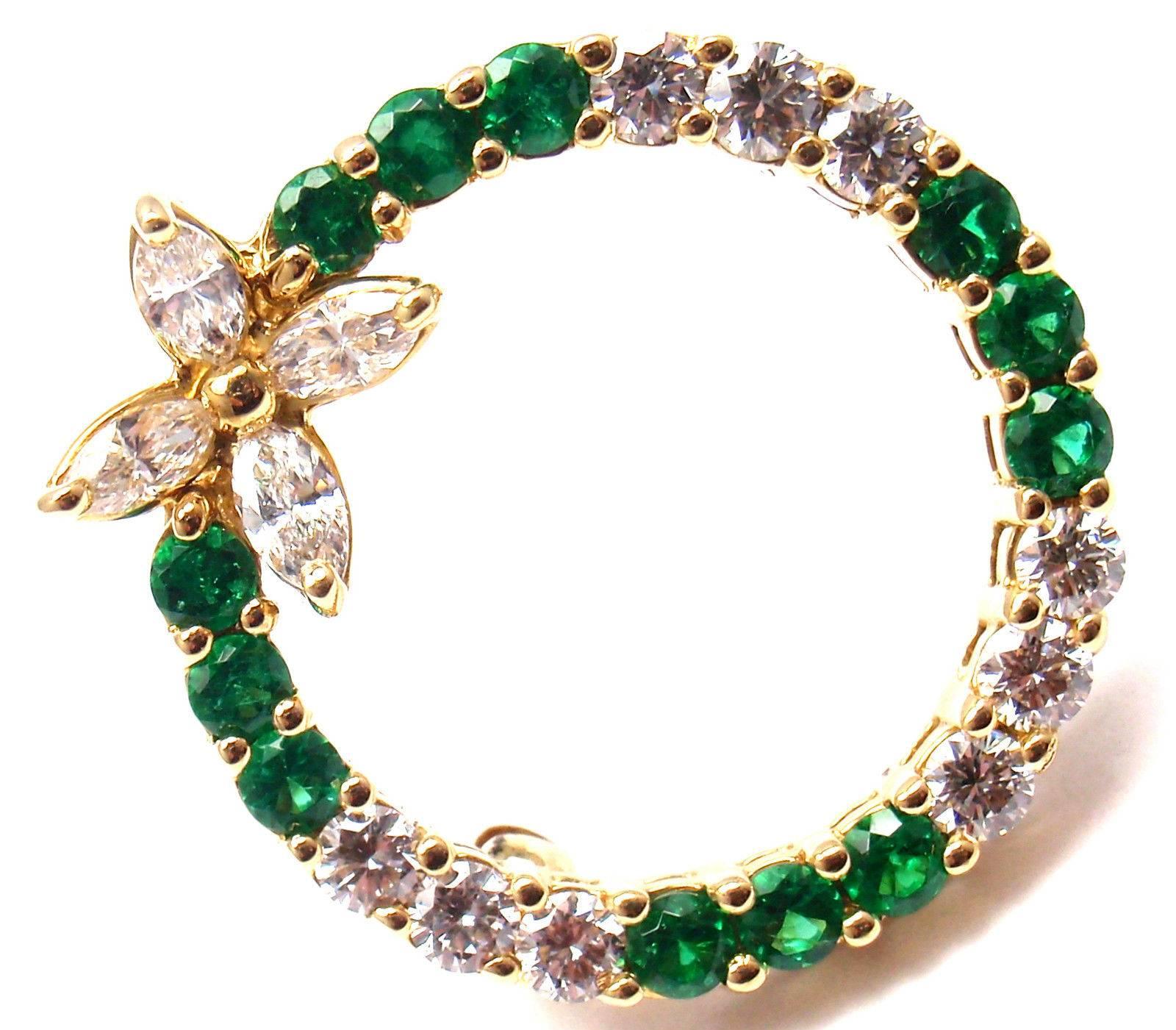 Tiffany & Co. Victoria Emerald Diamond Gold Pin Brooch 4