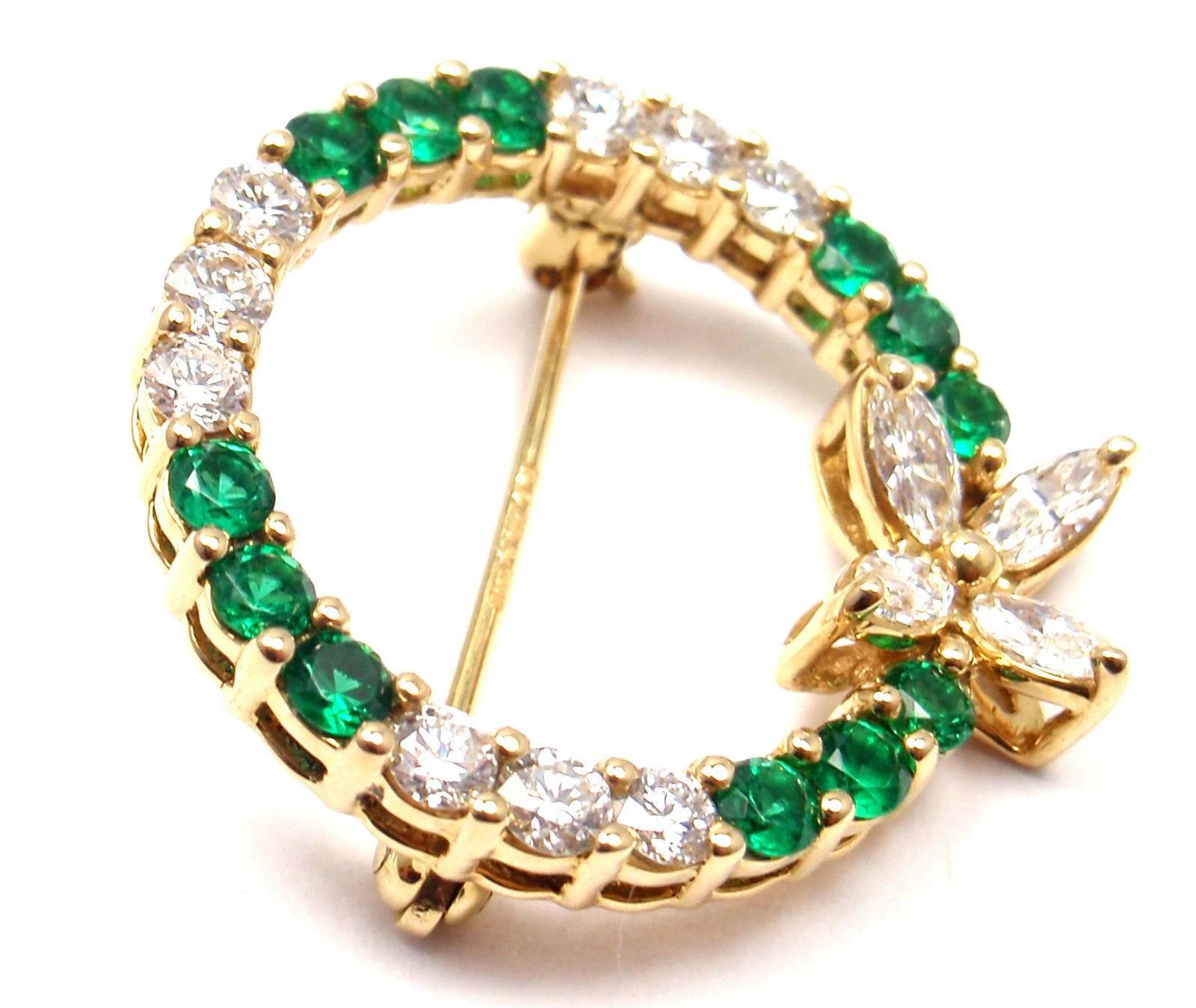 Tiffany & Co. Victoria Emerald Diamond Gold Pin Brooch 5