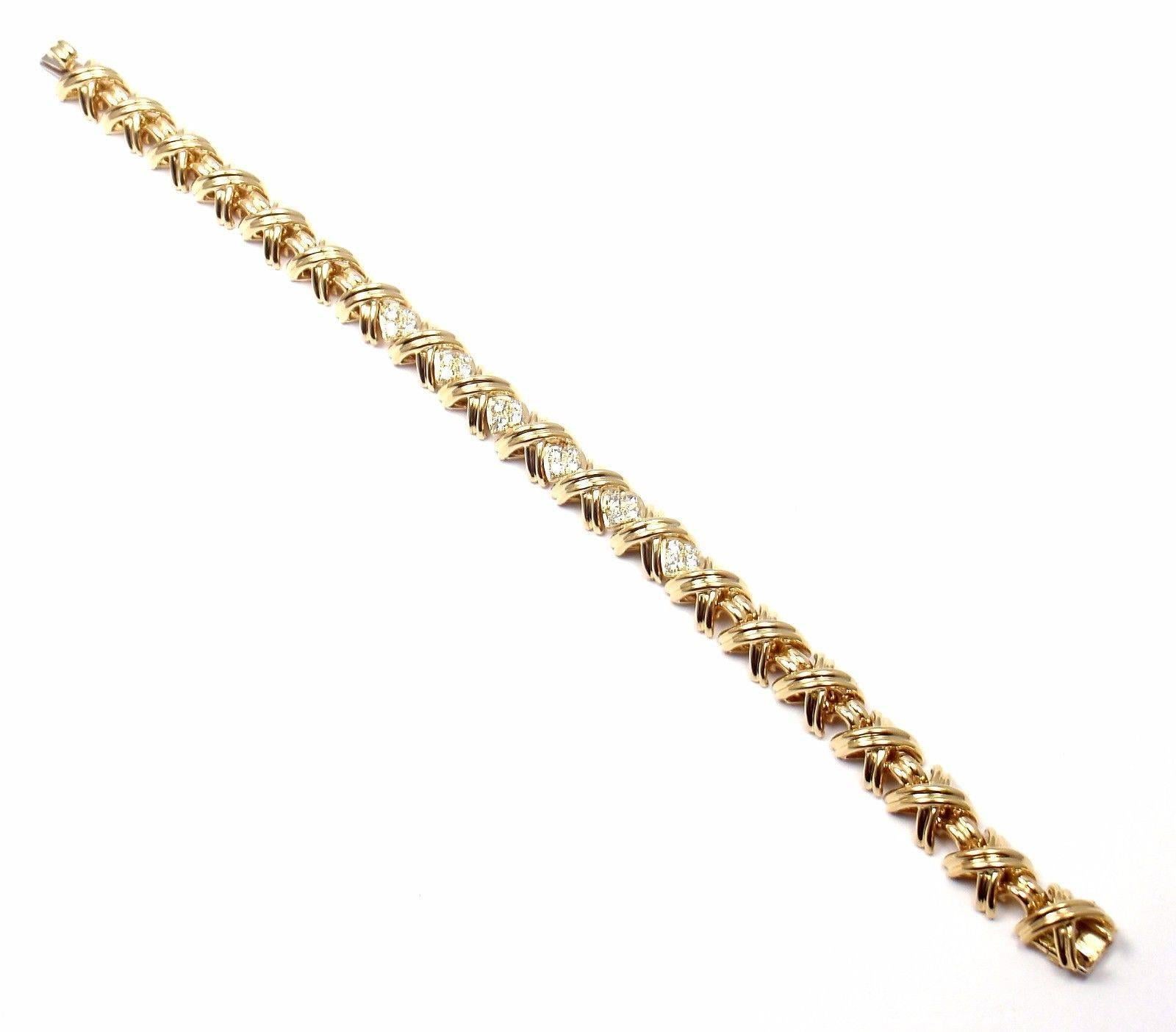 Women's or Men's Tiffany & Co. Signature X Diamond Gold Bracelet