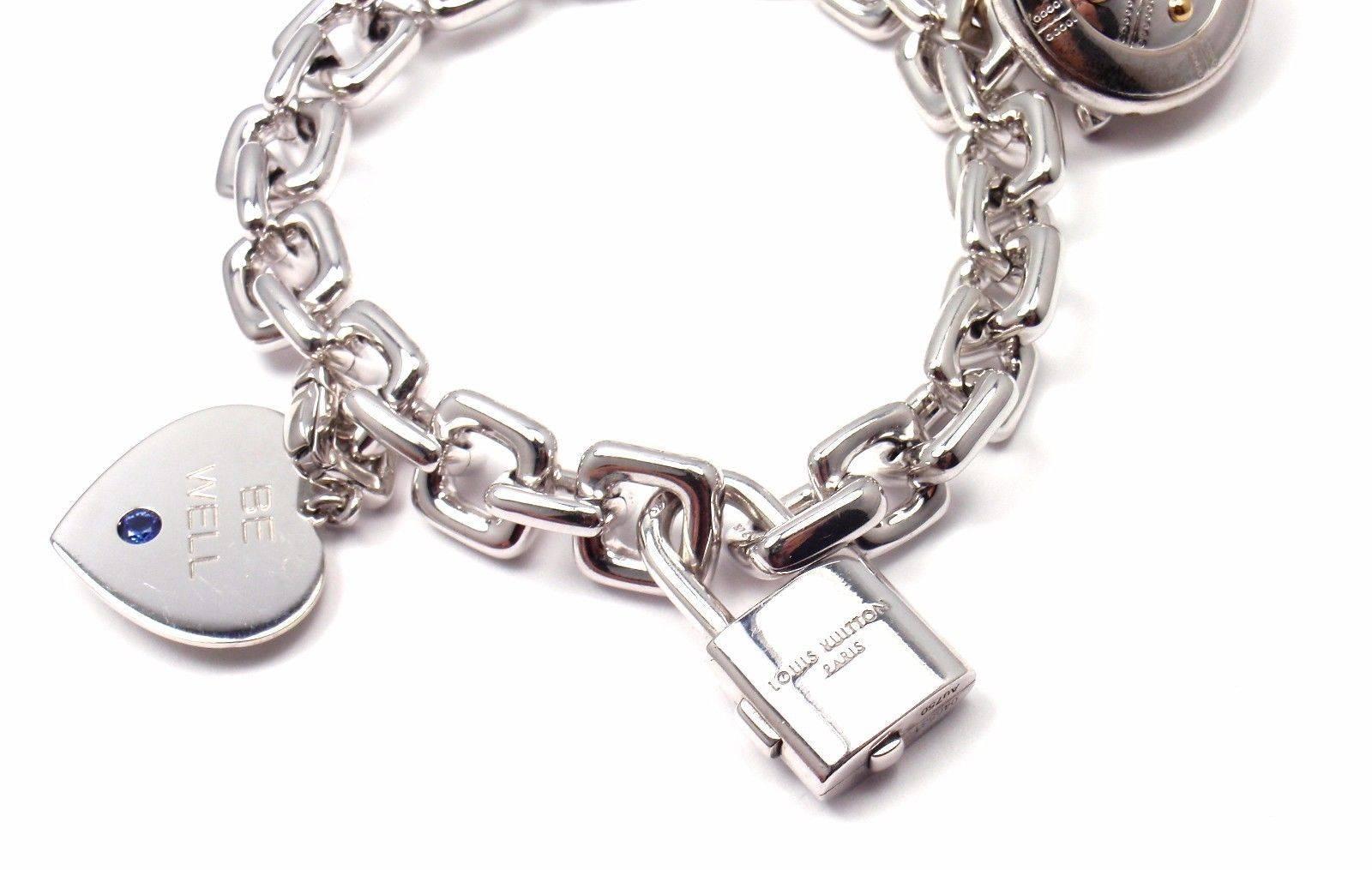 Women's or Men's Louis Vuitton Charm Link White Gold Bracelet With Charms