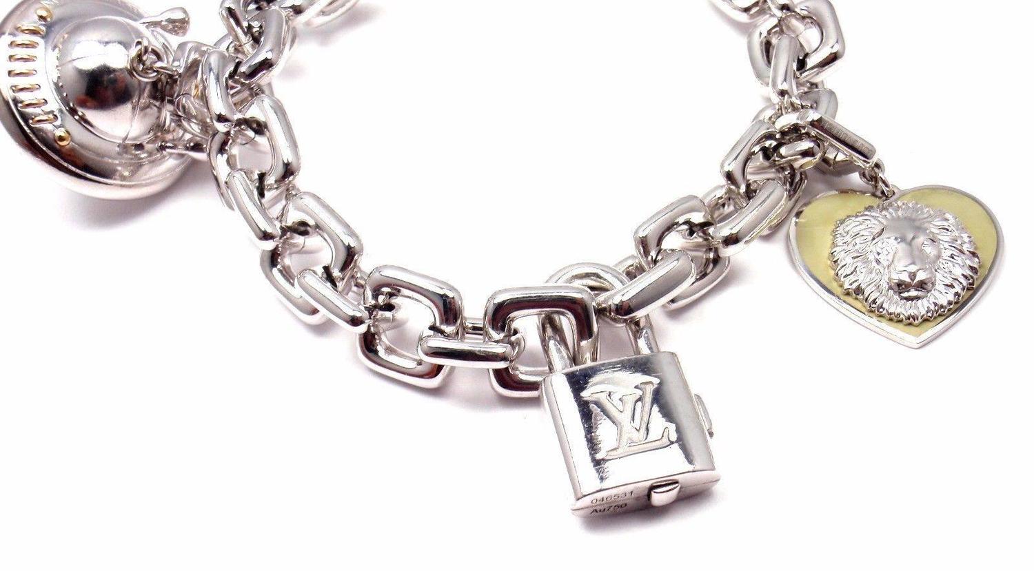Louis Vuitton Charm Link White Gold Bracelet With Charms For Sale at 1stdibs