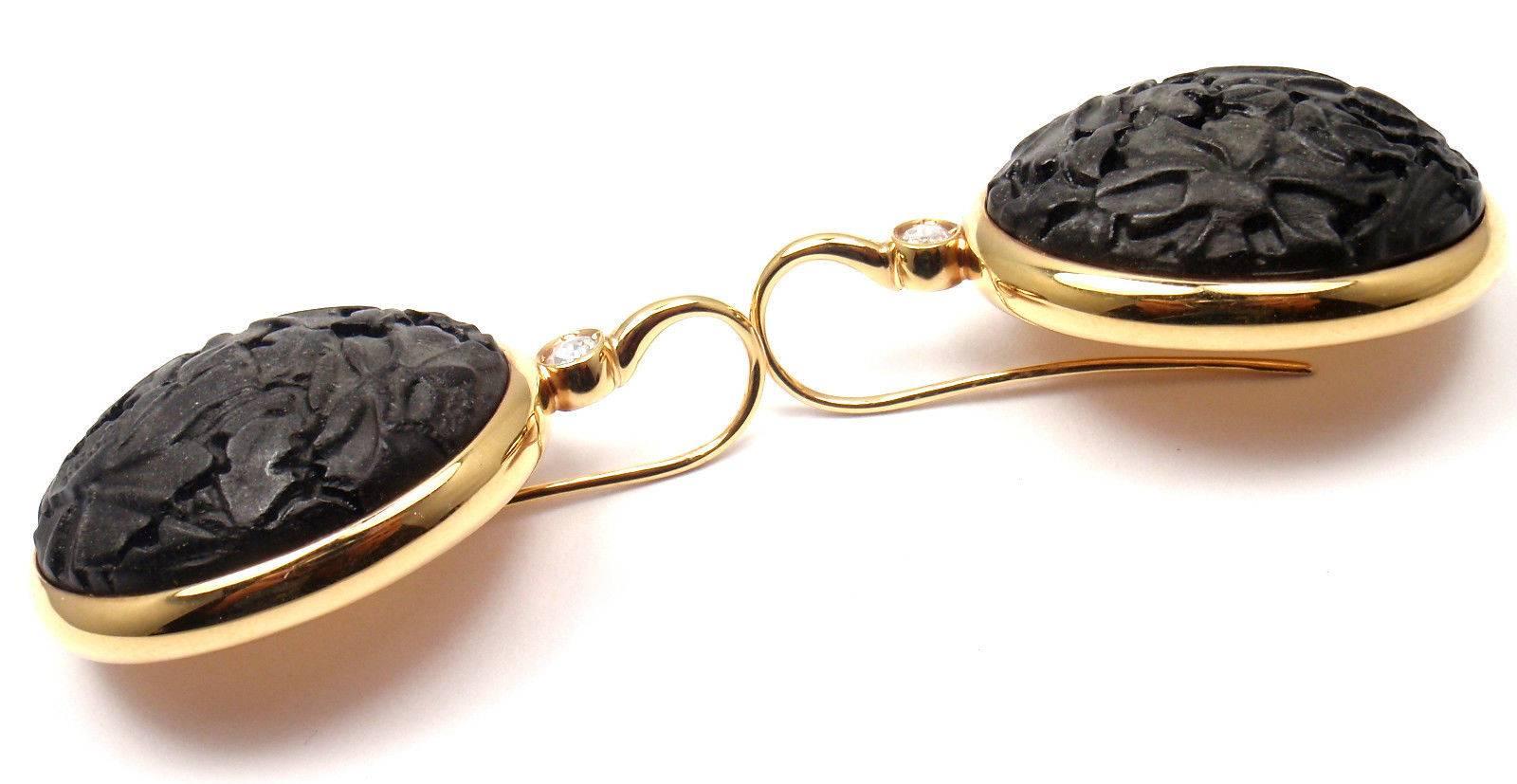 Pomellato Victoria Carved Jet Diamond Gold Large Earrings 3