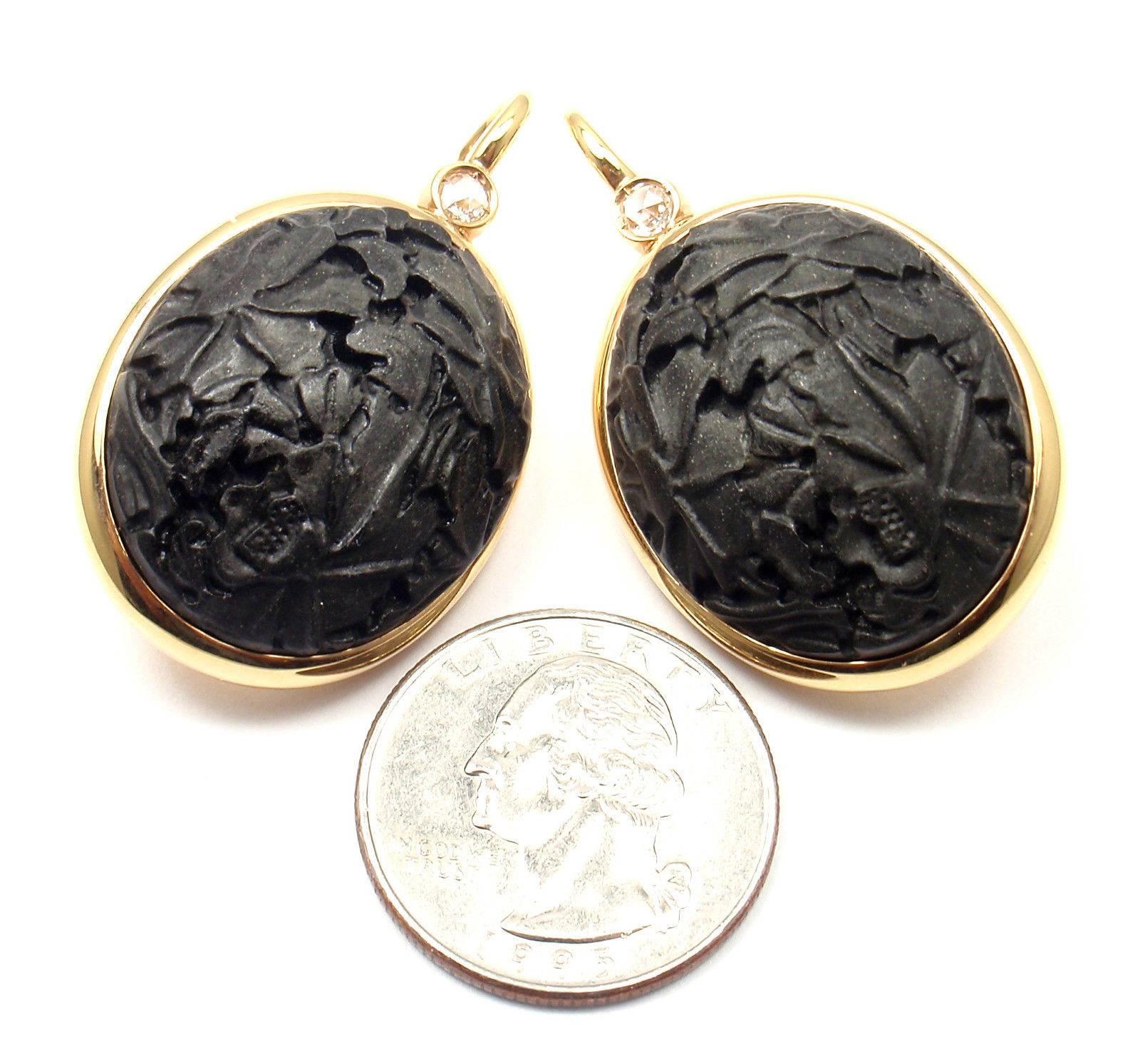 Pomellato Victoria Carved Jet Diamond Gold Large Earrings 1