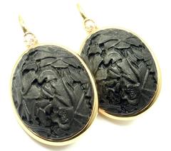 Pomellato Victoria Carved Jet Diamond Gold Large Earrings