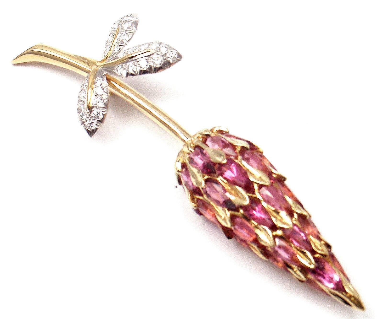 Tiffany & Co. Schlumberger Pink Tourmaline Diamond Gold Pin Brooch 2